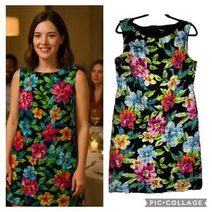 Worth NY Black Floral Eyelash Dress - Size 12 - Excellent (2863)